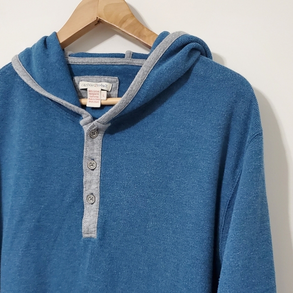 Carbon 2 Cobalt Knit Henley Hoodie Sweater Blue Cotton Mens Large - Picture 3 of 7